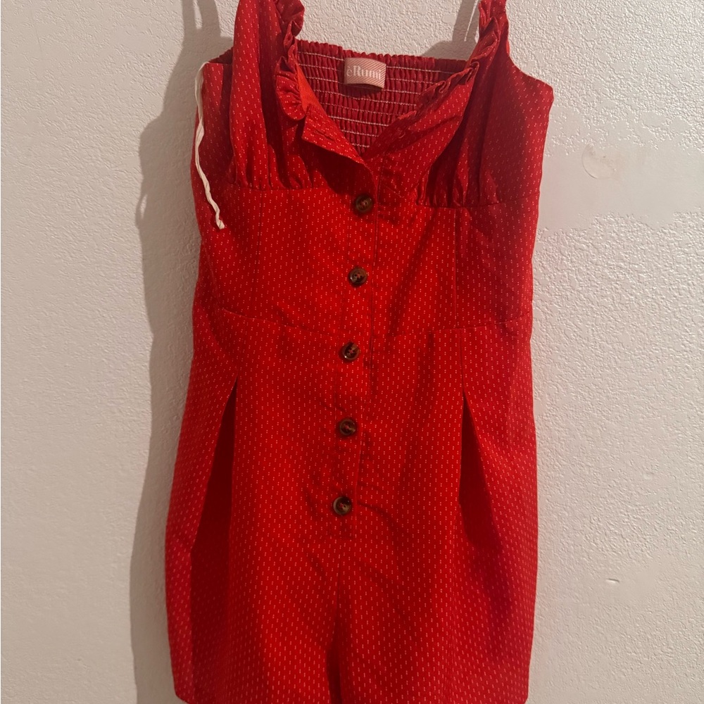 Le Rumi Red Button-Up Romper - Picture 3 of 6